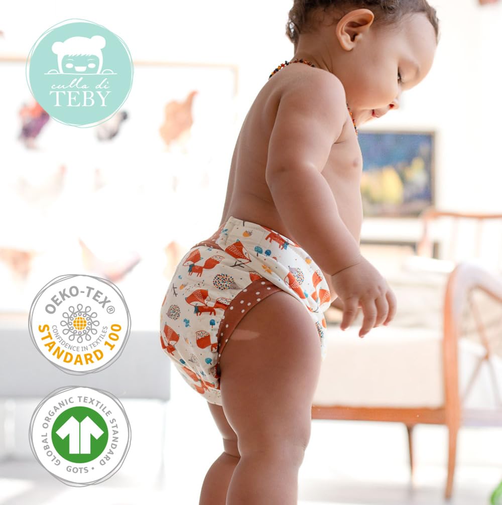 CULLA DI TEBY Kit 6 cambi Pannolini Lavabili Made in Italy (Forest Friend, M)