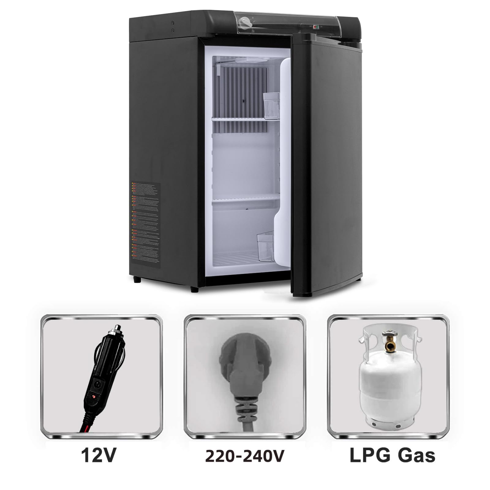 Smad Nevera Camping Gas 12V 220V, Nevera Trivalente 60L, Nevera de Gas propano, RV Nevera, Frigorificos Pequeños, Nevera silenciosa para Caravan, Autocaravana, Camión, Furgoneta Camper, 28mbar, Negro