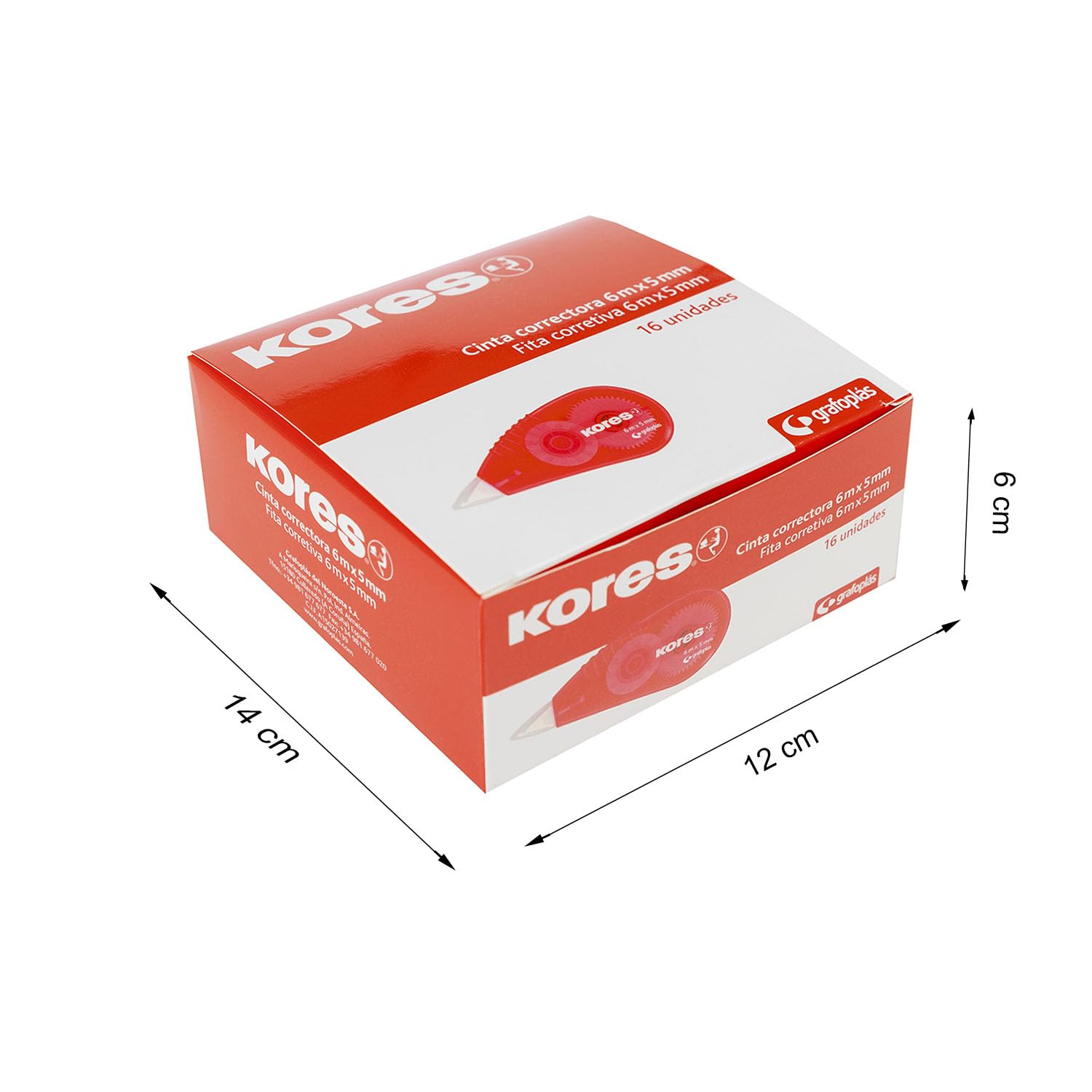 Kores - Cintas Correctoras en Seco, Pack de 16 Cintas Correctoras de 6X5 mm, Perfectas para Correcciones de Boligrafo