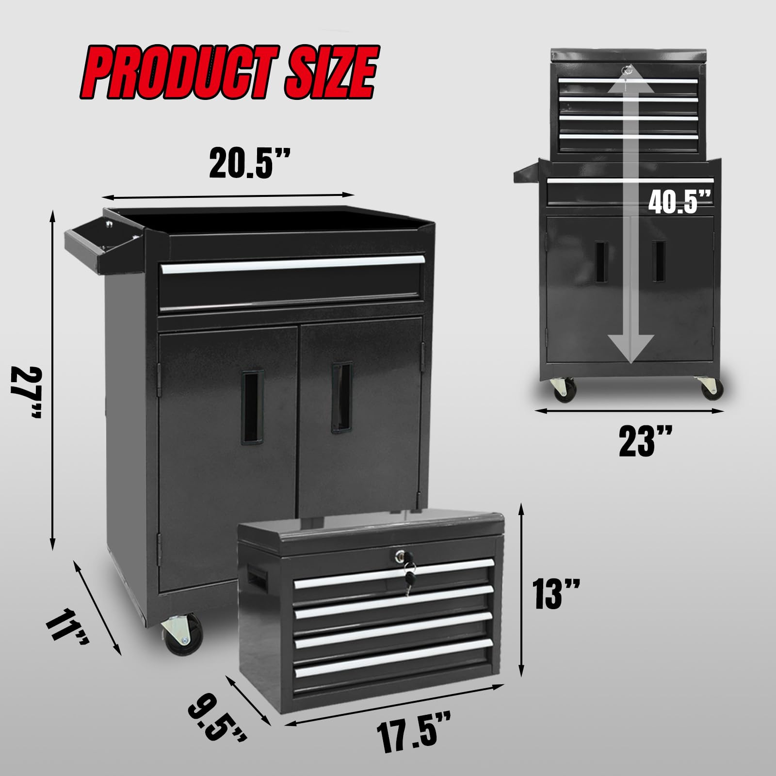 Torin 5-Drawer Rolling Tool Chest: Metal Tool Box with Wheels, Removable Top Tool Box, Liner, Adjustable Shelf and Locking Mechanism for Garage Workshop,Black