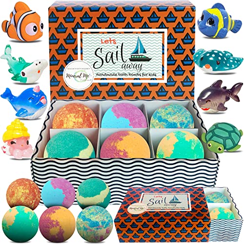 Bath Bombs for Kids with Surprise Inside - Organic Gentle & Kid Friendly Bubble Bath Fizzies with Toys Inside. Spa Bath Fizz Balls Kit. Fizzy Balls w/Rich Bubbles Birthday Gifts for Boys Girls