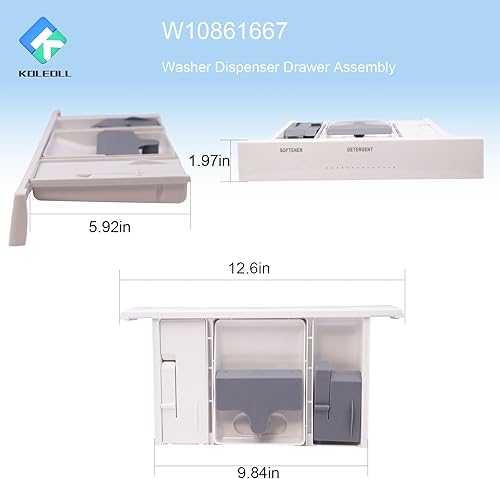 Miniatura 2 de W10861667 - Conjunto de cajón dispensador de arandela blanca  Reemplaza W10601851 W10777950 W10794820 compatible con lavadora Whirlpool Maytag
