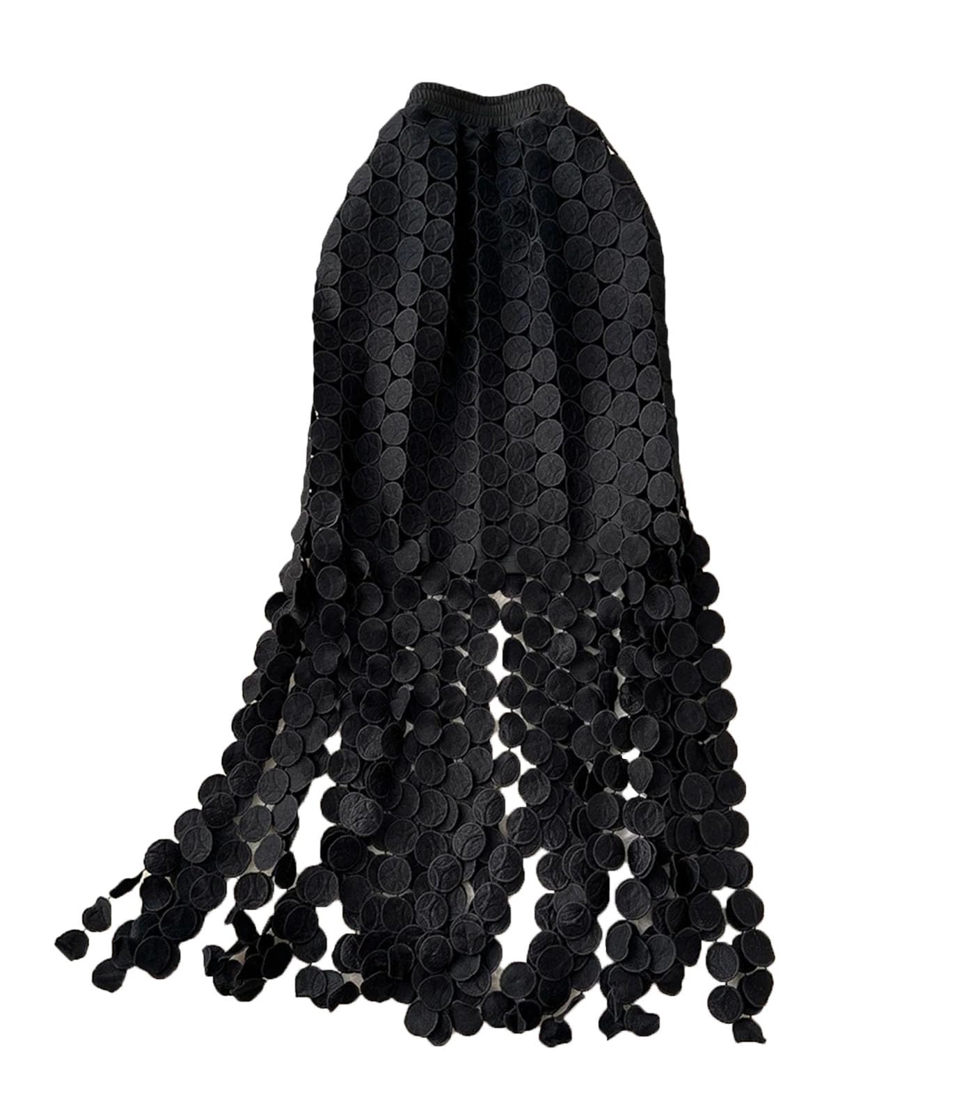 Womens Maxi Skirt Vintage Hollow Out Dot Layered Tassel High Waist Slimming A-Line Long Skirts