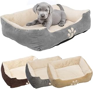 Petnic - Dog Bed Approx. 60 x 48 x 18 cm - Grey - Plush Fluffy with Soft Edge for Small to Medium Dogs Cat Bed Beige Dog Cushion Pet Bed Square Approx. 60 x 50 cm product image