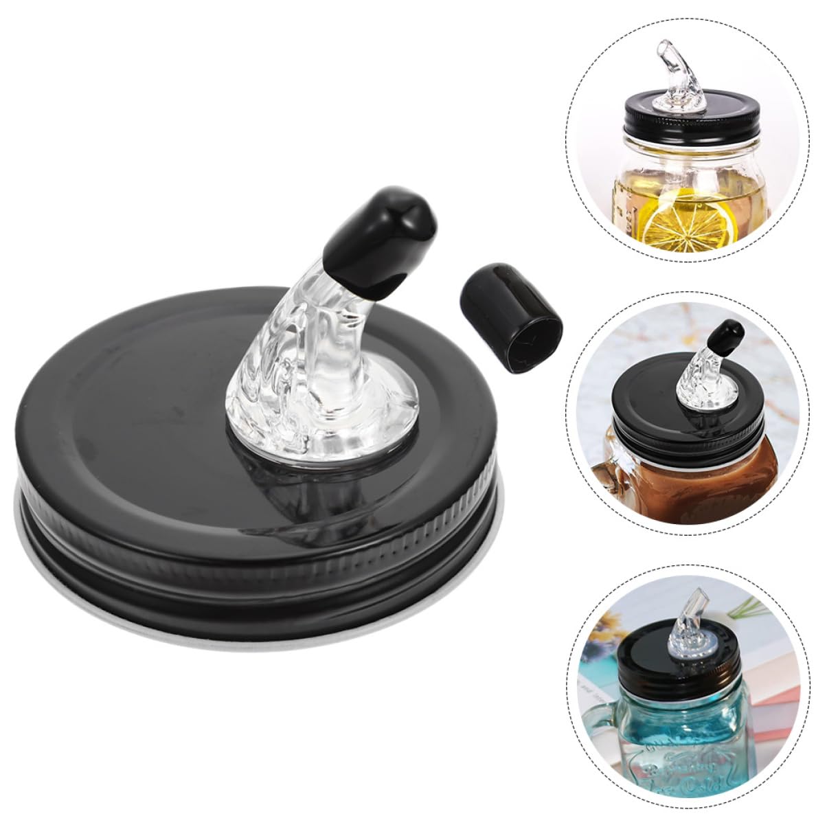 COLLBATH Straw Mason Cap Reusable Wine Pour Lid Wine Spout Lid Wine Pourer Spout Wine Pourer Lid Alcohol Pour Spout Lid Ball Jar Lids Kitchen Wine Spout Pourer Lids Acrylic Black re-usable