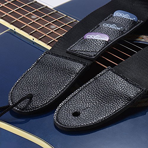 KKmoon Alça de ombro ajustável para guitarra e cinto de nylon com extremidades de couro sintético co