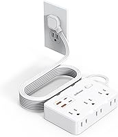 Vista 1 de Flat Plug Power Strip Surge Protector, 5ft Ultra Thin Extension Cord with 4 USB Wall Charger(2 USB C Port), 6 Widely-Spaced Outlets Power Strip