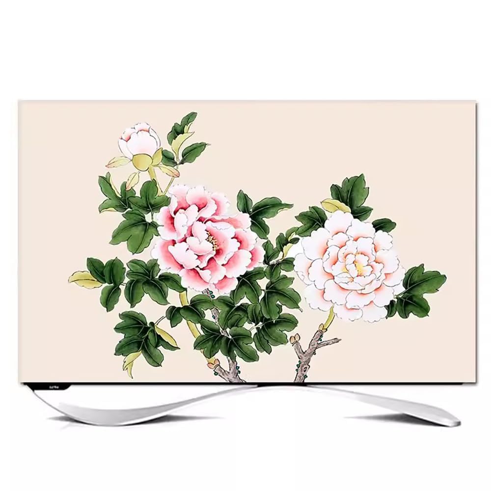Osłona telewizora, 32-65-calowy wzór Rozciągliwy zakrzywiony ochraniacz ekranu na stół/wiszący telewizor LED Wystrój salonu/sypialni(Flower5,49-52inch)