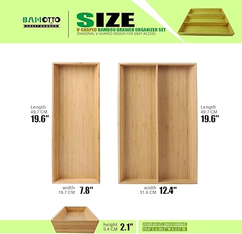 Miniatura 2 de Organizador de cajones de bambú en forma de V de 2 piezas, ideal para vajilla grande y larga de cocina, utensilios de cocina, cubiertos, cubiertos,