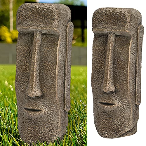 Cepewa Moai - Statuetta da giardino a forma di testa in terracotta, 16 x 40,5 cm, oro, scultura con statua di pietra, design a isola di Pasqua (1 testa Moai oro H41 cm)