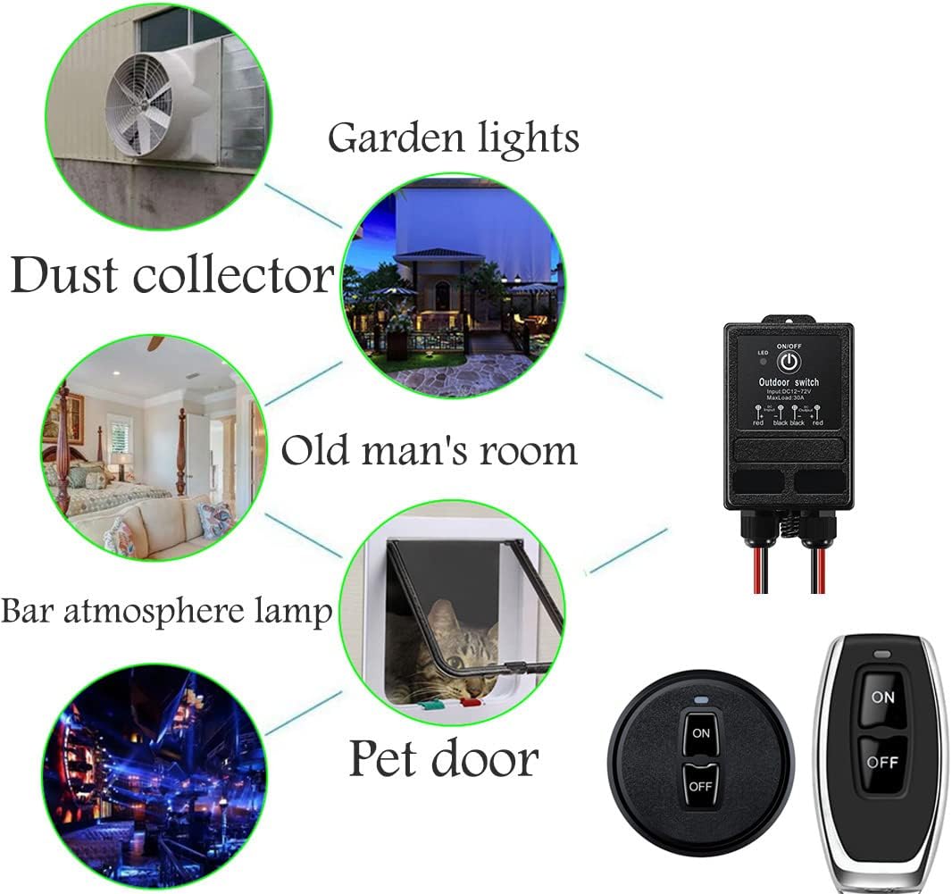 12v Remote Control Relay Switch, DC 12V-72V Wireless Switch 328ft Long Range, Waterproof Switch,40A Relay RF Remote Switches for Outdoor Light,Motor