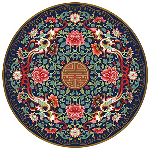 Area Rugs Chinese Dragon Round Rug Vintage Lotus Bedroom Bedside Mat Living Room Court Style Luxury Chair Cushion (Color : Blue, Size : 120Cm) #TOP20