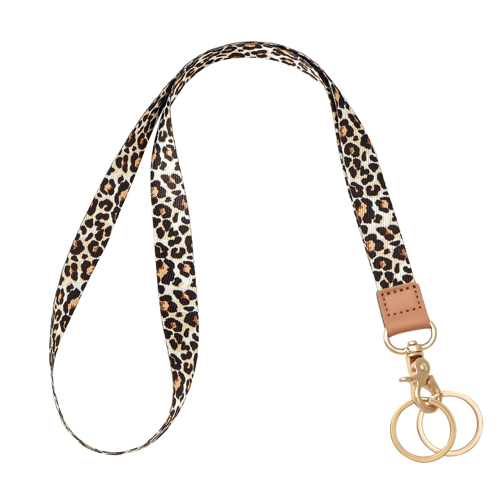 Knagsfa Lanyards for ID Badges, Neck Lanyards for Keys with Metal Hook, Cute Keychain Lanyard for Women, Leopard