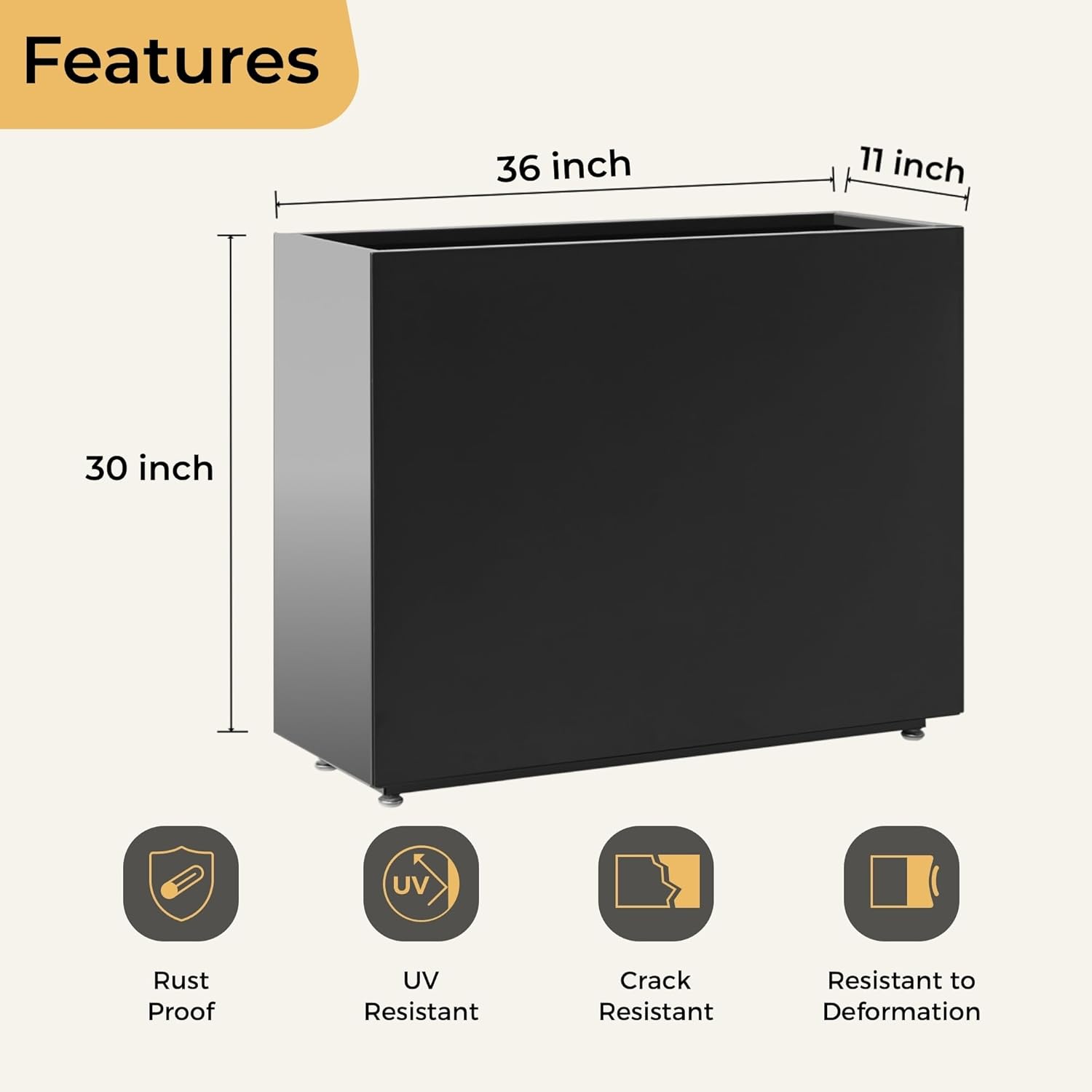 30-Inch Tall Elevated Metal Planter, 36Wx11Dx30H Outdoor Planter Box with Removable Partition & Adjustable Feet, for Patio, Yard, Deck, Easy Assembly & Drainage Holes, Black