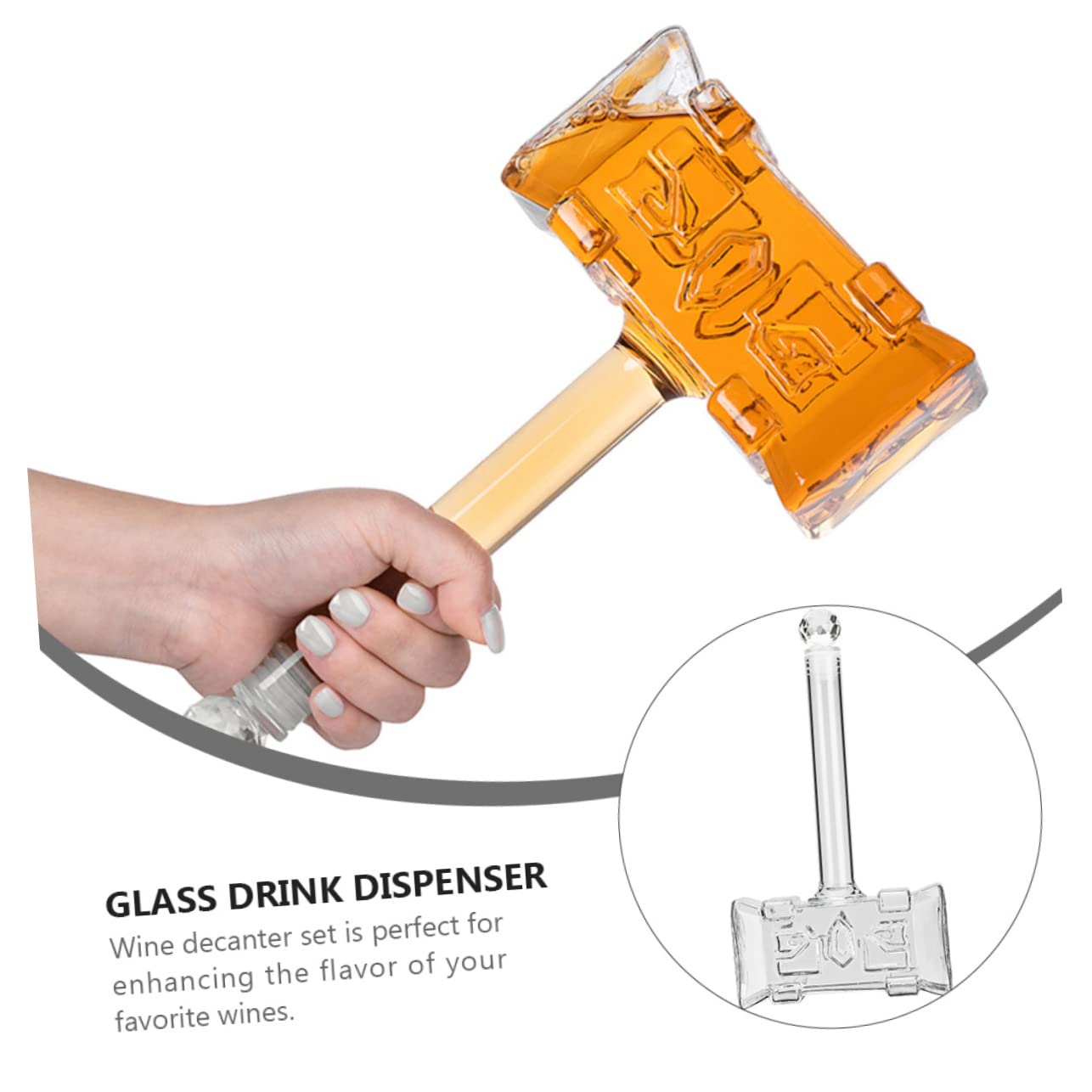 Dispensador de Vino Tapón Acrílico y Silicona Diseño Creativo de 400ml de Vidrio Borosilicato en Forma de Martillo y Almacenamiento Fácil para Bar