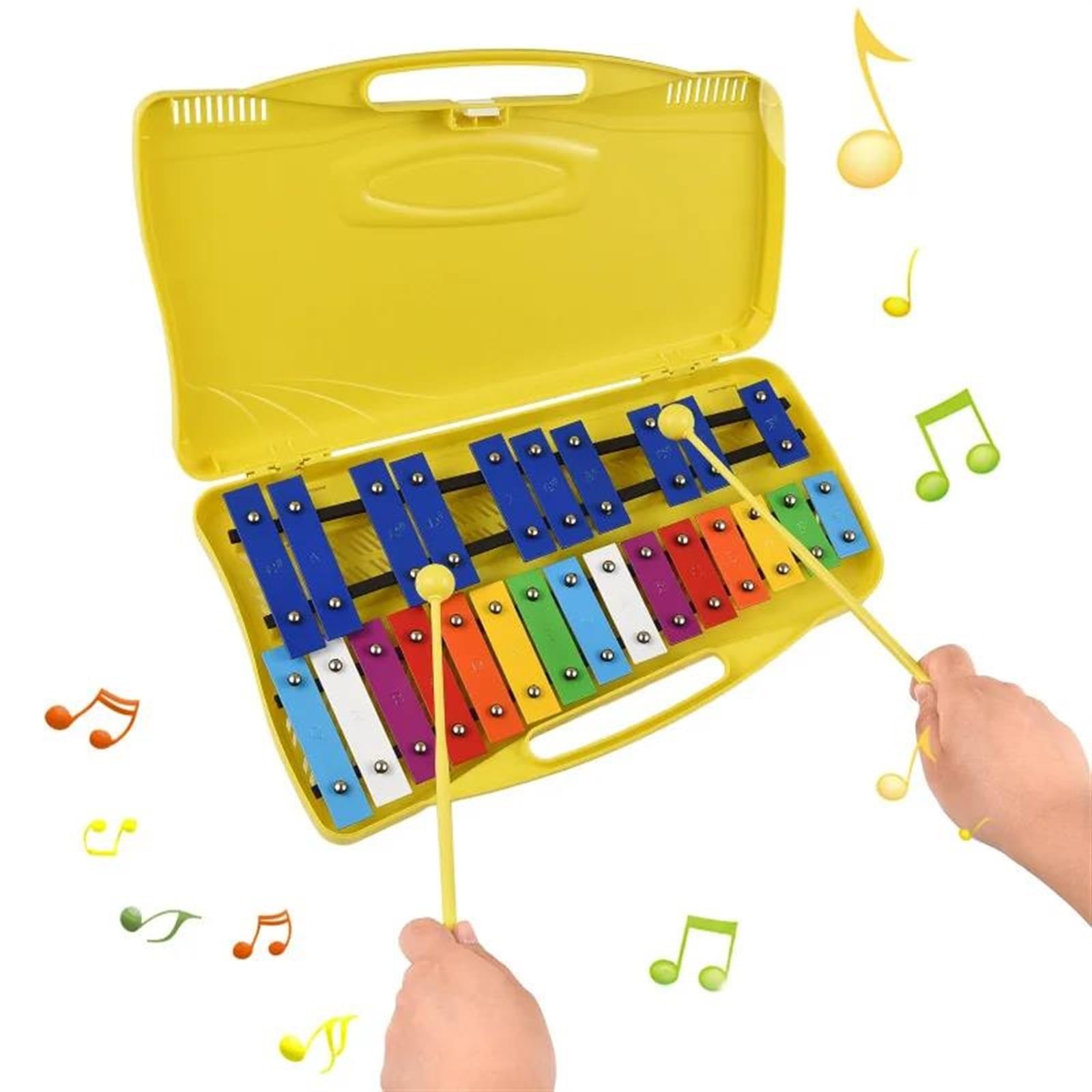 Ksylofon 25 Notatek Glockenspiel Ksylofon Kolorowe Metalowe Klawisze Perkusyjny Instrument Muzyczny Z 2 Młotkami Podręczny Futerał