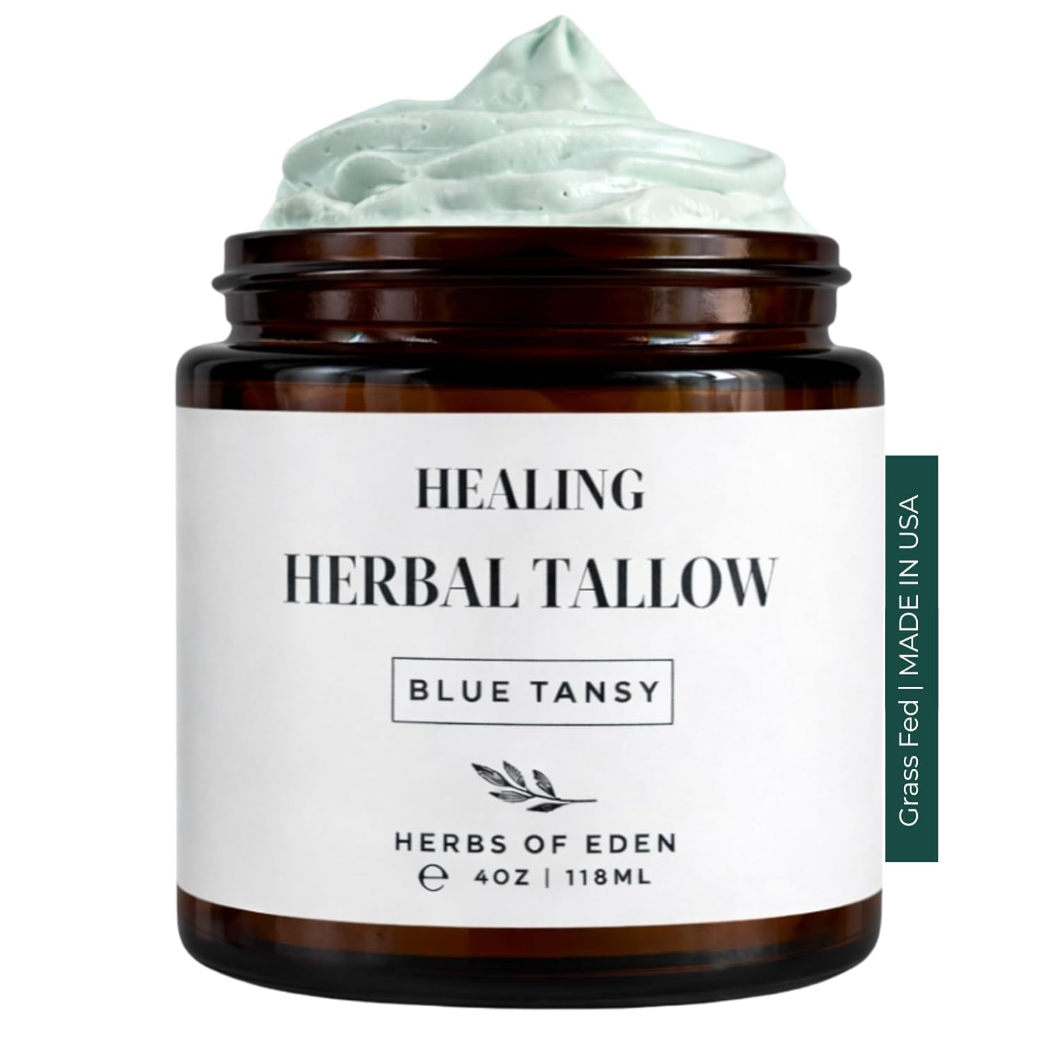 Organic Herbal Whipped Tallow for Face & Body Grass-Fed Beef with Calendula, Comfrey, Marshmallow Root, Plantain, Jojoba & Castor Oils | All Ages | 4 oz Glass Jar (unscented)