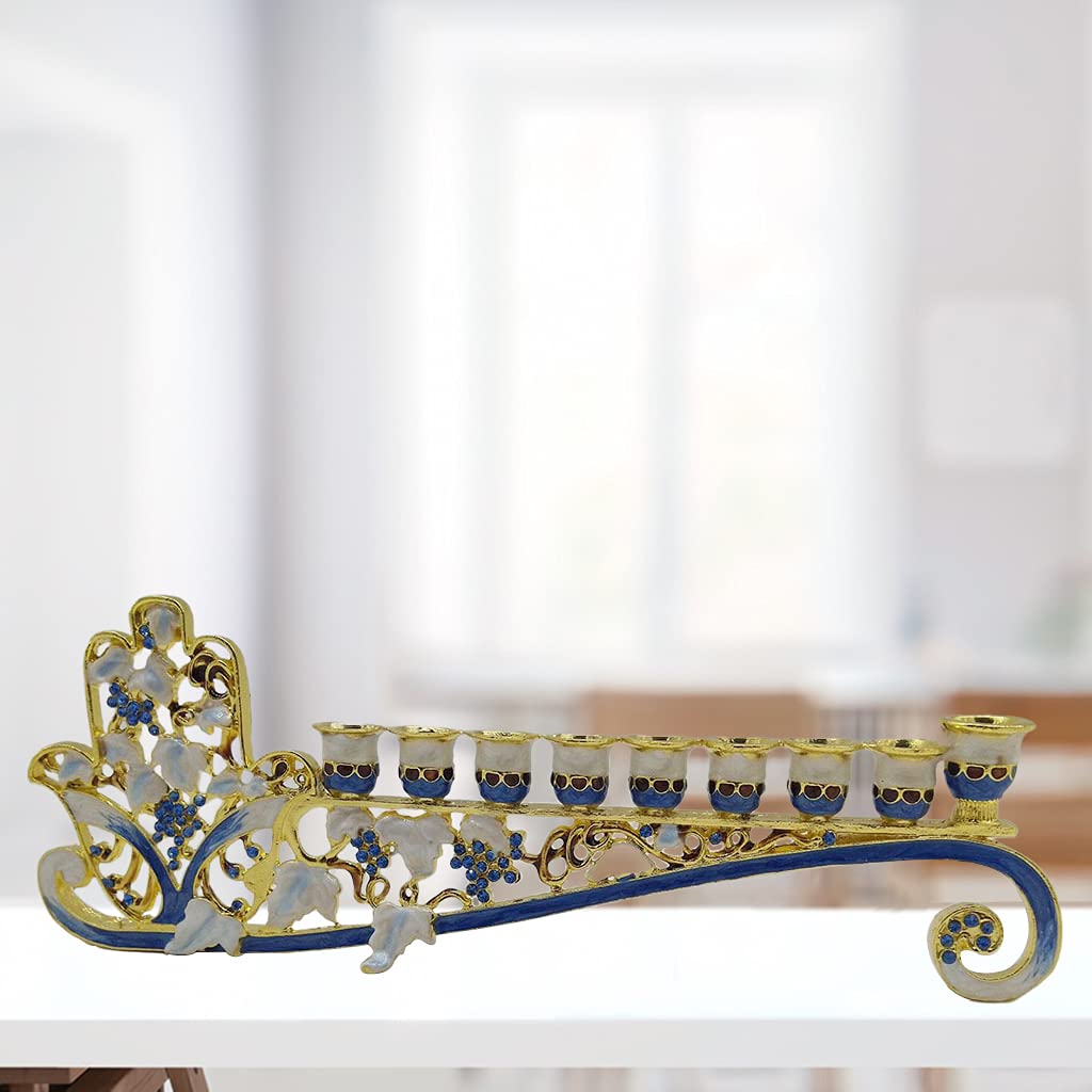 perfk 9 Branches Menorah Chandelier Titulaire Bejeweled Peint À Fleur Motif Candélabres
