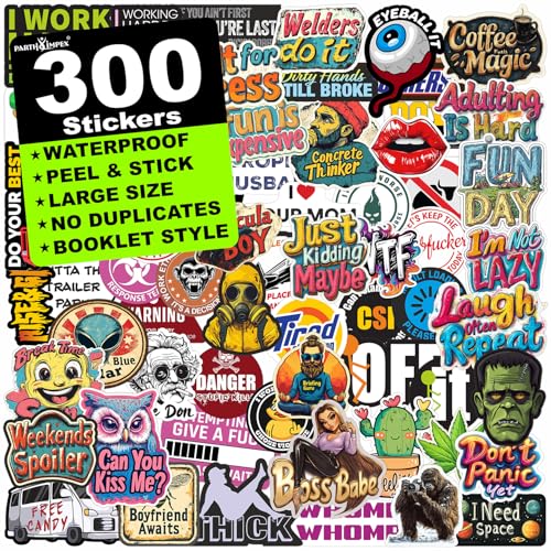 300 Pcs Hard Hat Stickers for Adults - Funny Meme (Dirty) for Water Bottle, Laptop, Helmet, Cars, Tool Box - Blue Collar Stickers for Men, Waterproof Sarcastic Scrapbooking Vinyl Decals