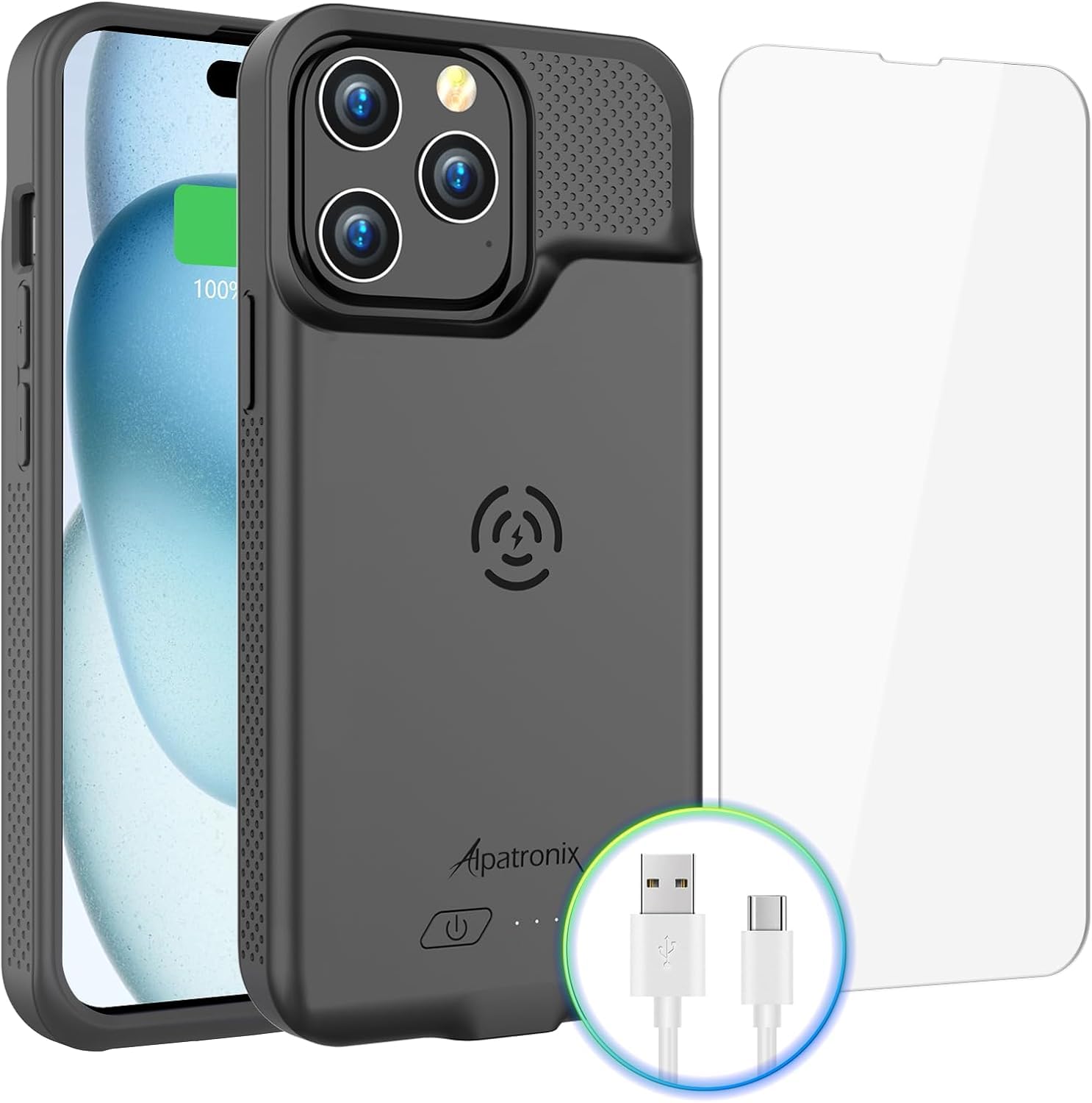 Alpatronix Funda de batería para iPhone 15 Pro y 15, funda protectora extendida portátil fuerte y delgada, carga rápida de 15 W, funda de carga inalámbrica de 7000 mAh, Apple Pay, CarPlay (BX15