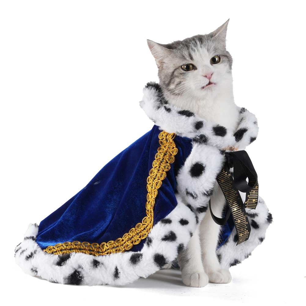 Lovelyshop pet serial Lux Fur Blue Cat Dog Cloak for Halloween costumes, King Queen prince and princess cosplay-S