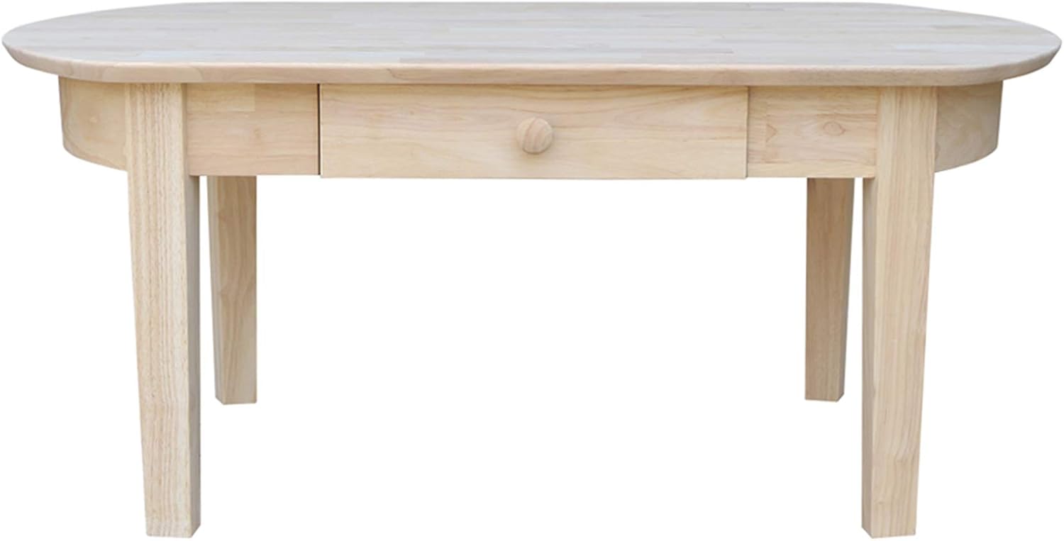 43.7" Natural Wood Oval Coffee Table with Storage