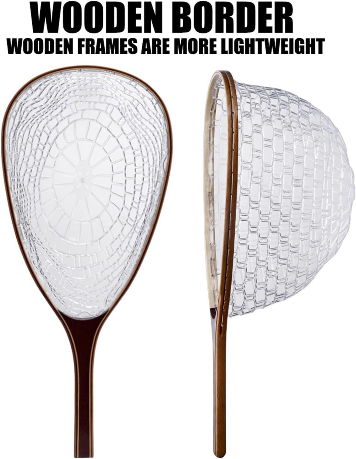 Fly Fishing Landing Rubber Trout Catch and Release Net with Wooden Pole Outdoor Tool