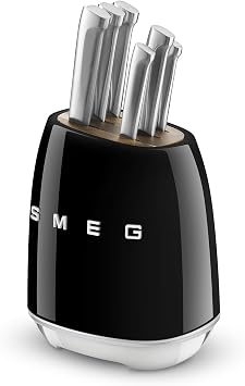 Smeg Black Stainless Steel Knife Block Set