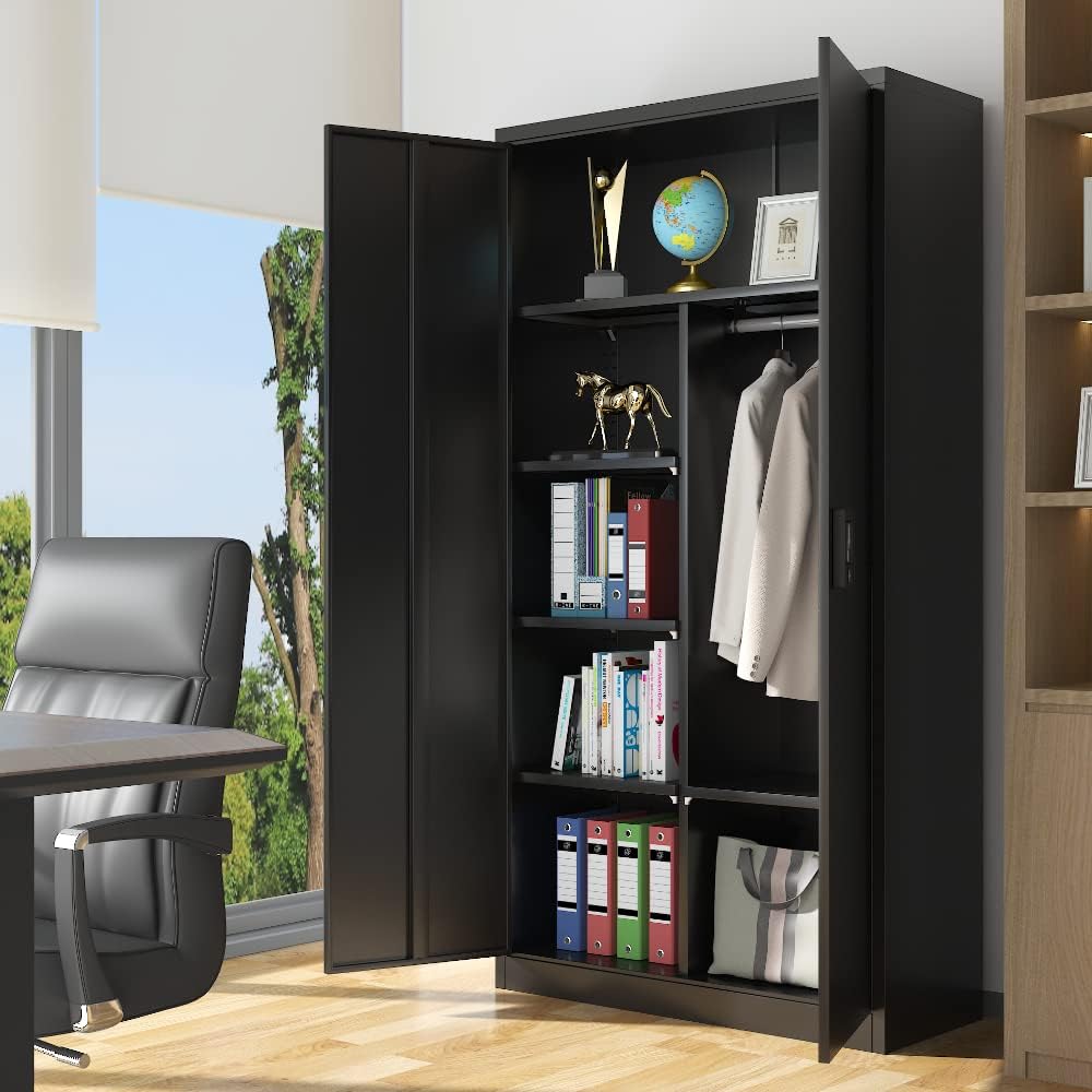 GREATMEET Locking Metal Wardrobe with 4 Adjustable