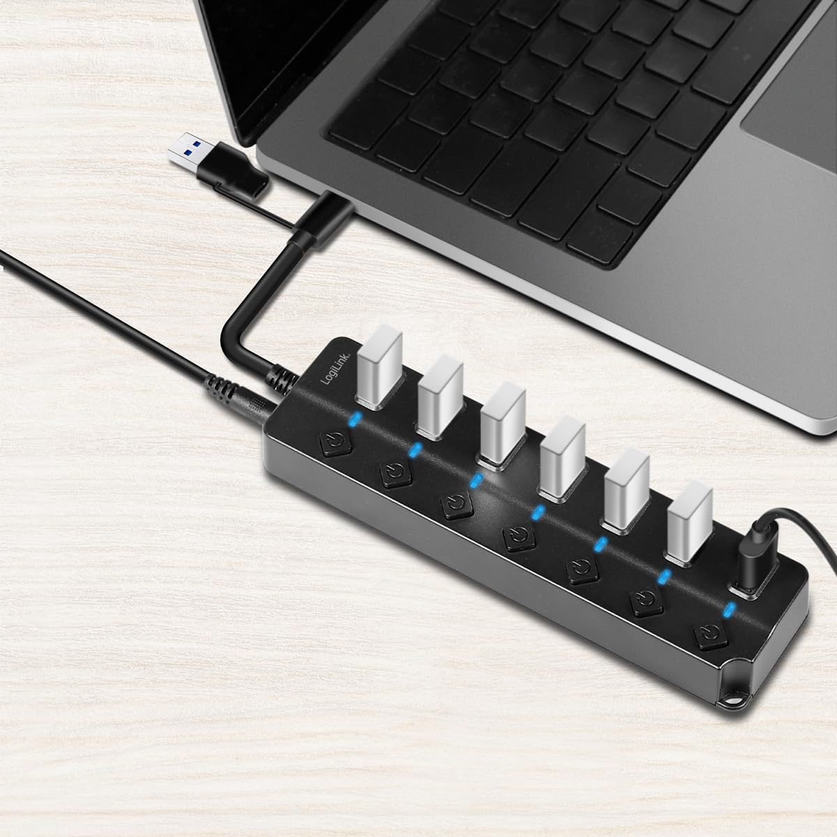 LogiLink UA0420 - USB 3.2 Gen1 Hub MT 7 portów i włącznik wyłącznik na port