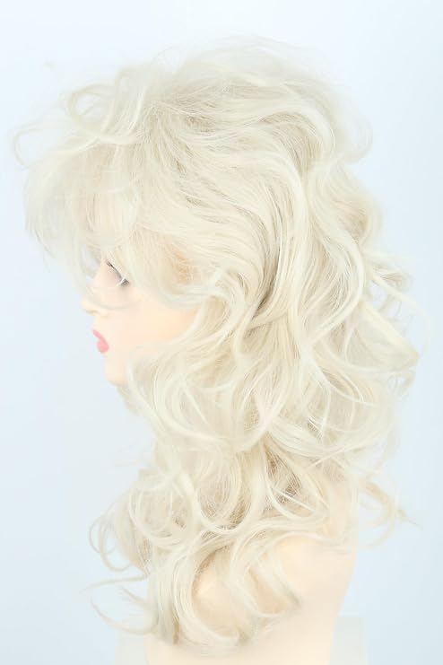 Topcosplay Unisex 70s 80s Mullet Wig Long Wavy Fluffy Halloween Party Costume Wigs (Beige)