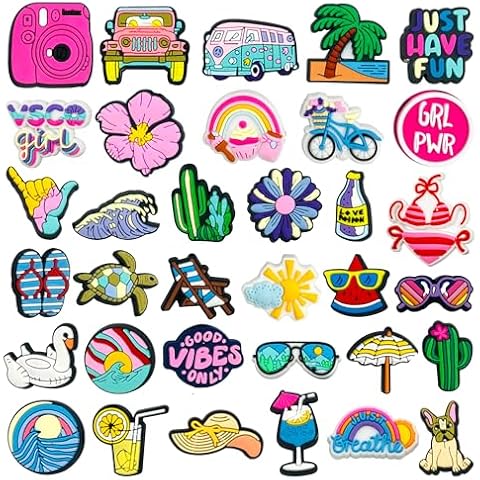 HYTYQDAFA 35 PCS Summer Beach Shoe Charms for Kids Teens Girls Women Boys Men PVC Cute Aesthetic Shoe Decoration Charms for Clog Sandals Bracelet Wristband Decorations Party Favor Cover