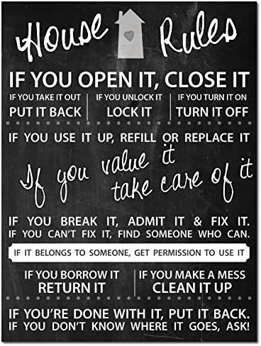 Perham Printing Designs House Rules – Blackboard Style – Decorative Foam Core Sign (18 x 24 inches)