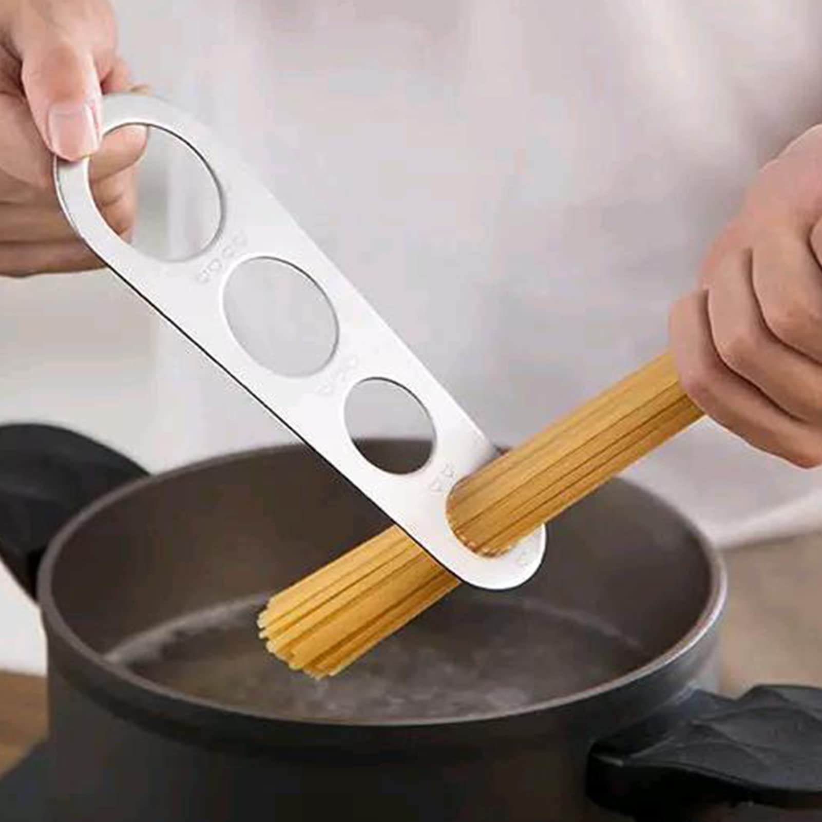 LAMXD Medidor de espaguetis de acero inoxidable de 4 agujeros, medida de pasta, cocina pasta, regla, medida, control de porciones