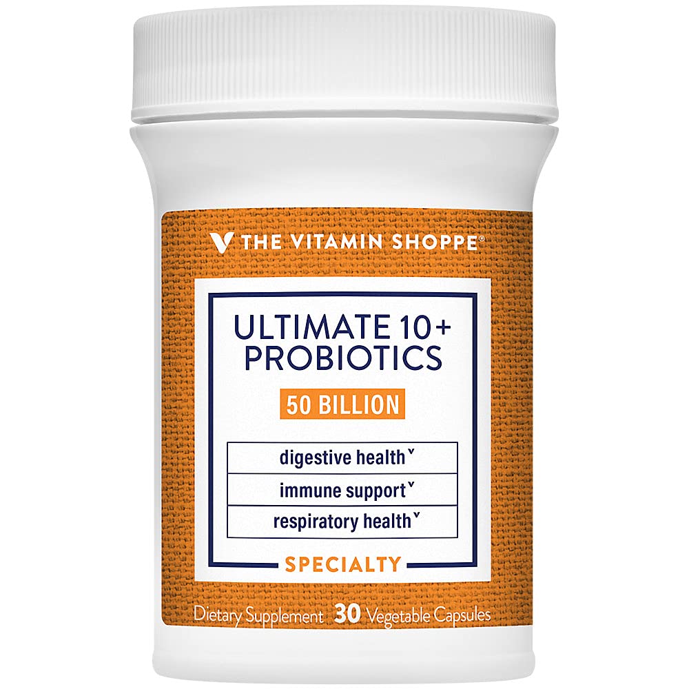 The Vitamin Shoppe Ultimate 10+ Probiotics 50 Billion CFU - 10 Probiotic Strains for Digestive Health, Immune & Gut Support (30 Vegetable Capsules) 30 Count (Pack of 1)