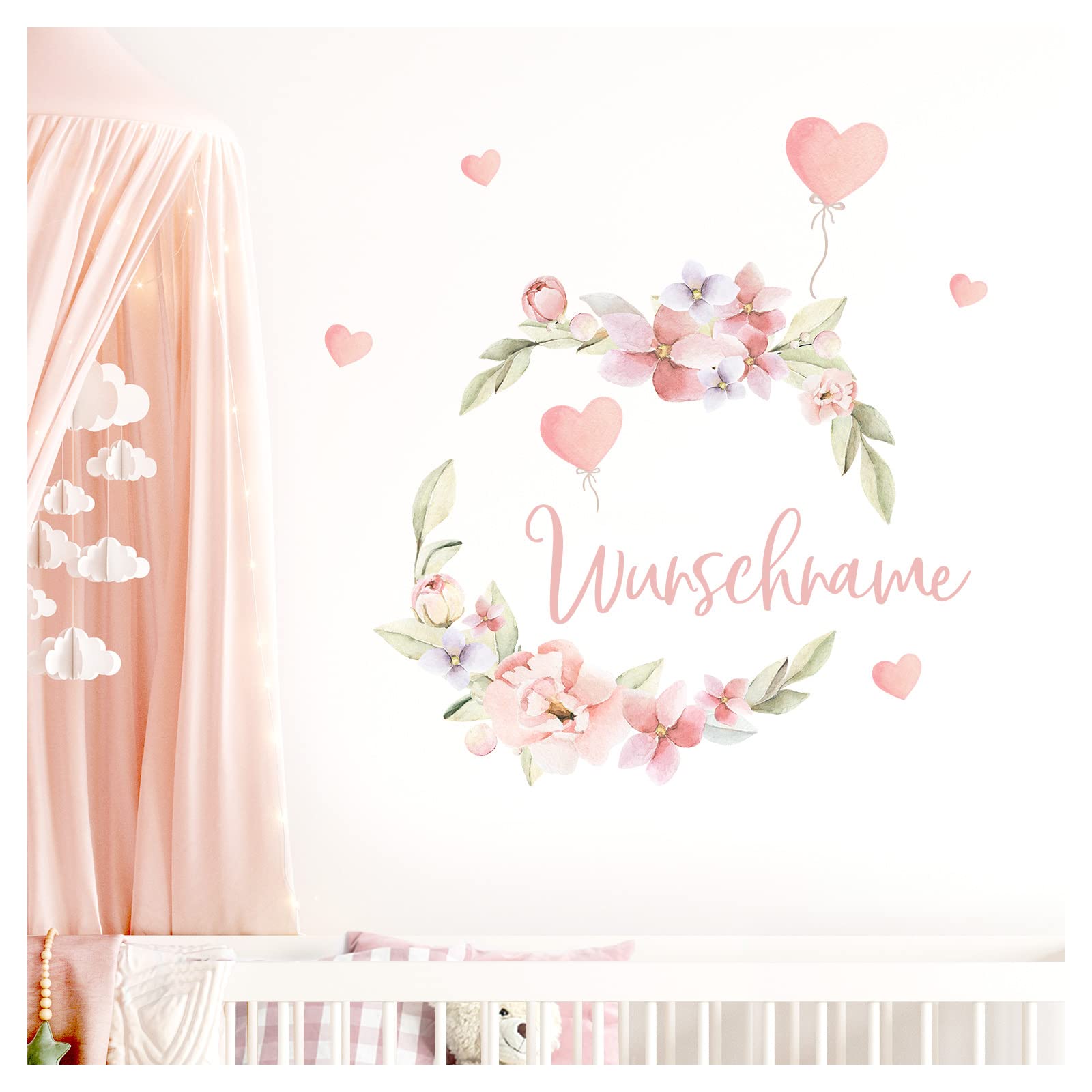 Little Deco Wandsticker Blumenranke mit Name Wandtattoo für Kinderzimmer Babyzimmer Wandaufkleber Wunschname Wanddeko DL861-1