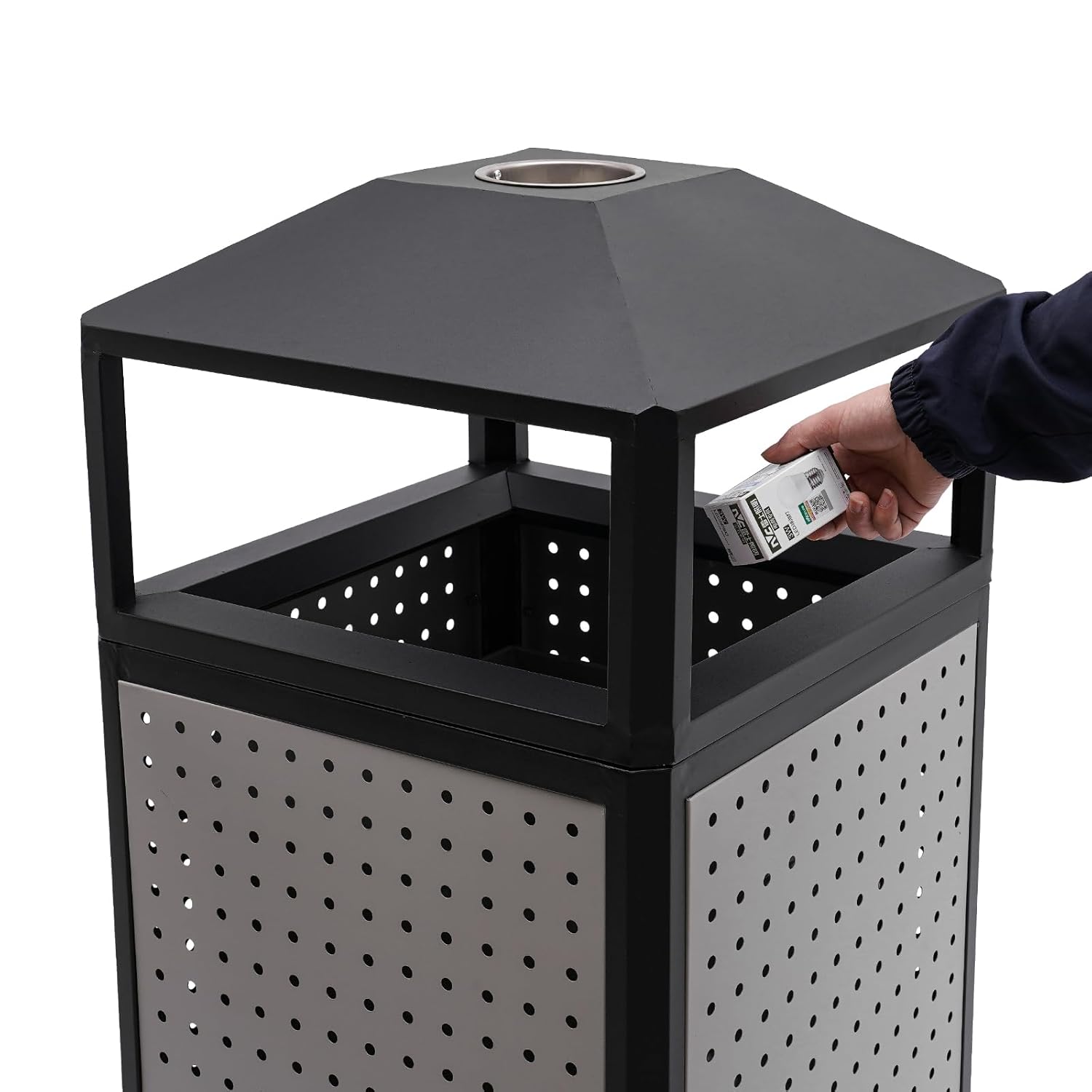 Waste Container, 38Gal Outdoor Trash Can Large Site Lot Garbage Waste Container Build-in Ashtray, Industrial Waste Container Trash Receptacle with Plastic Liner for Park Garden