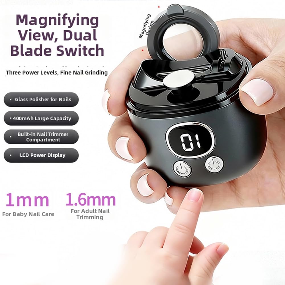 Cortaúñas eléctrico recargable 2 en 1 con lupa, doble cabezal automático portátil para el hogar bebés niños seguridad