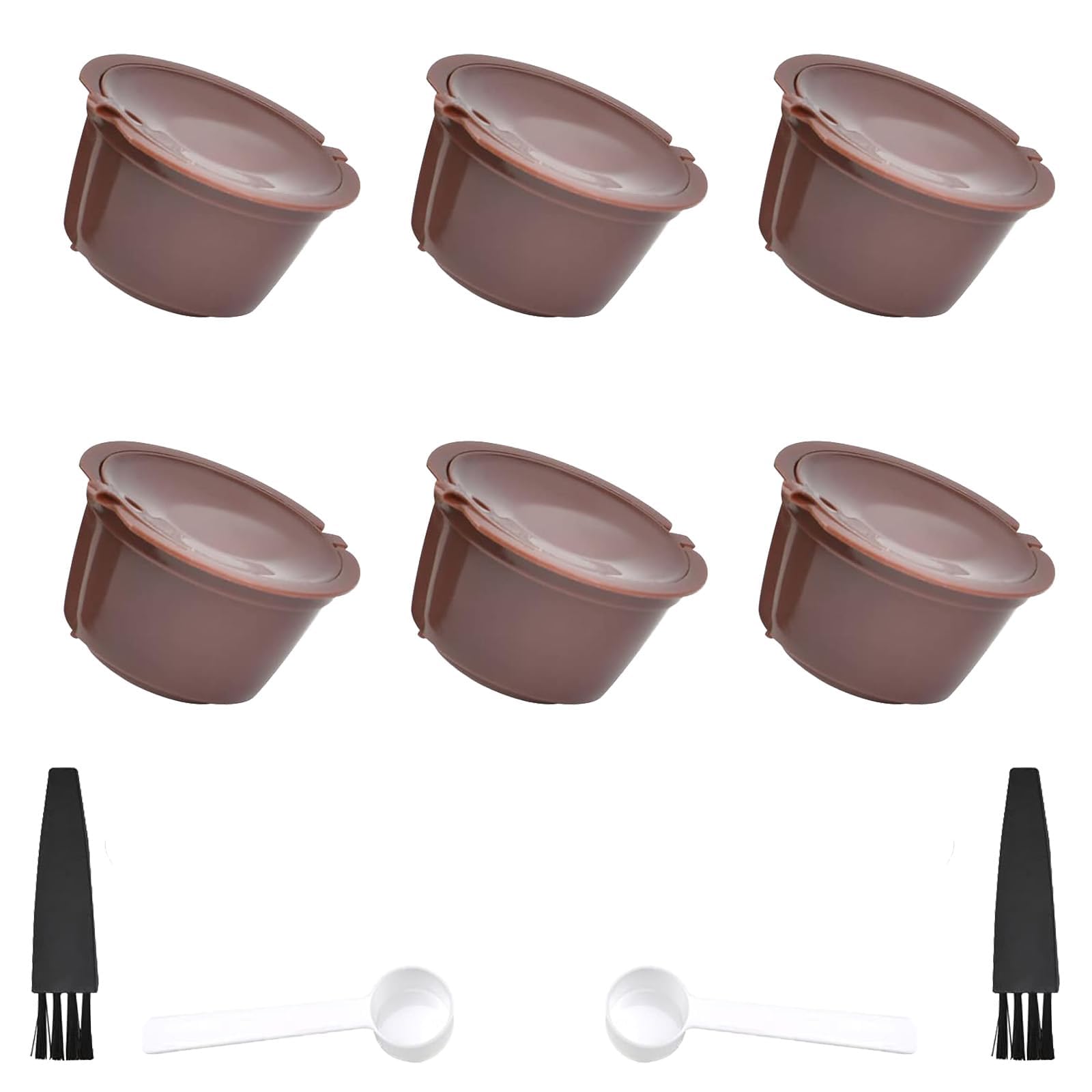 6 Pcs Reusable Coffee Pods, Reusable Pods with Bring Spoon and Cleaning Brush, Coffee Capsule Cup Filter Cups, Suitable for Daily Coffees Brewing at Home or in The Office