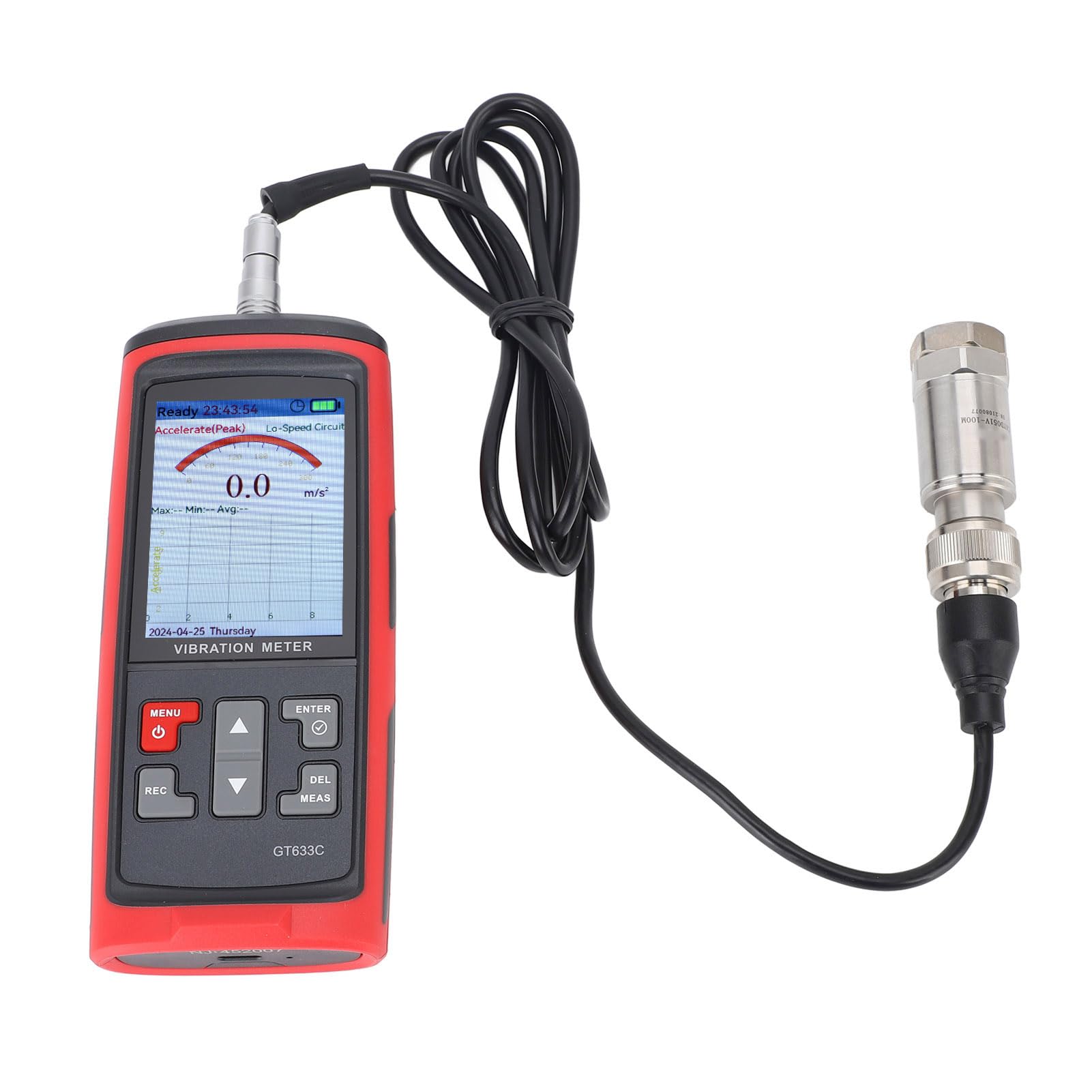 Vibromètre Numérique Portable, Analyseurs de Vibrations, Appareils de Mesure de Déplacement de Vitesse d'accélération avec écran Couleur LCD et Stockage de 8 Mo, Idéal pour les Moteurs,