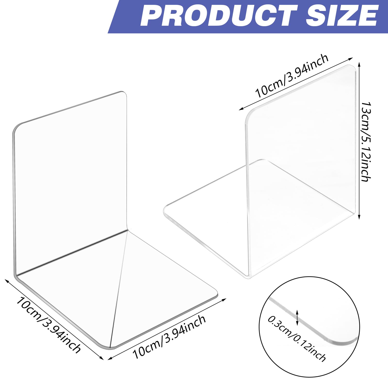 16 sujetalibros acrílicos, sujetalibros de acrílico transparente para estantes, organizador de sujetalibros transparente, soporte decorativo para libros, tapones para libros resistentes, CD, archivos,