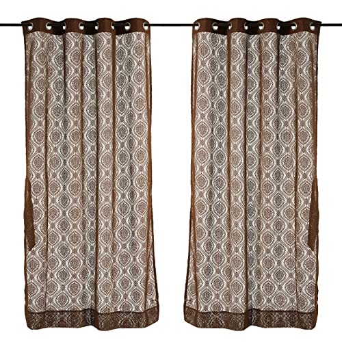 Image of Swayam 40% Blackout Polyester Window Curtain for Living Room & Bedroom | 5 Feet | Room Darkening Curtain with Eyelets | Pack of 1 | Ethnic Motif Design - Beige & Brown