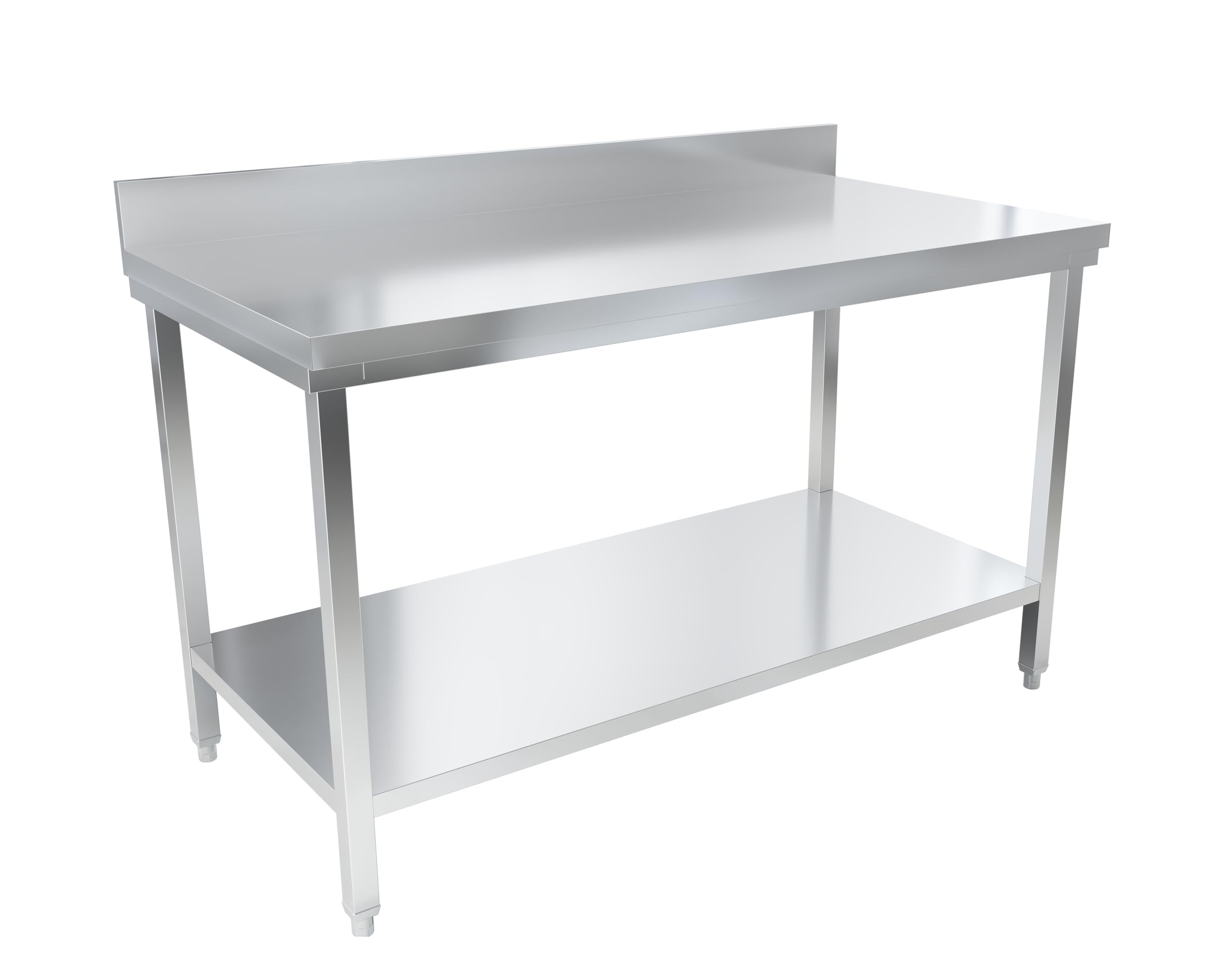 METRO Professional Tavolo da lavoro con alzatina GWTS4147B, acciaio inox, 140 x 70 x 85 cm, 2 ripiani, argento, ideale per ristoranti