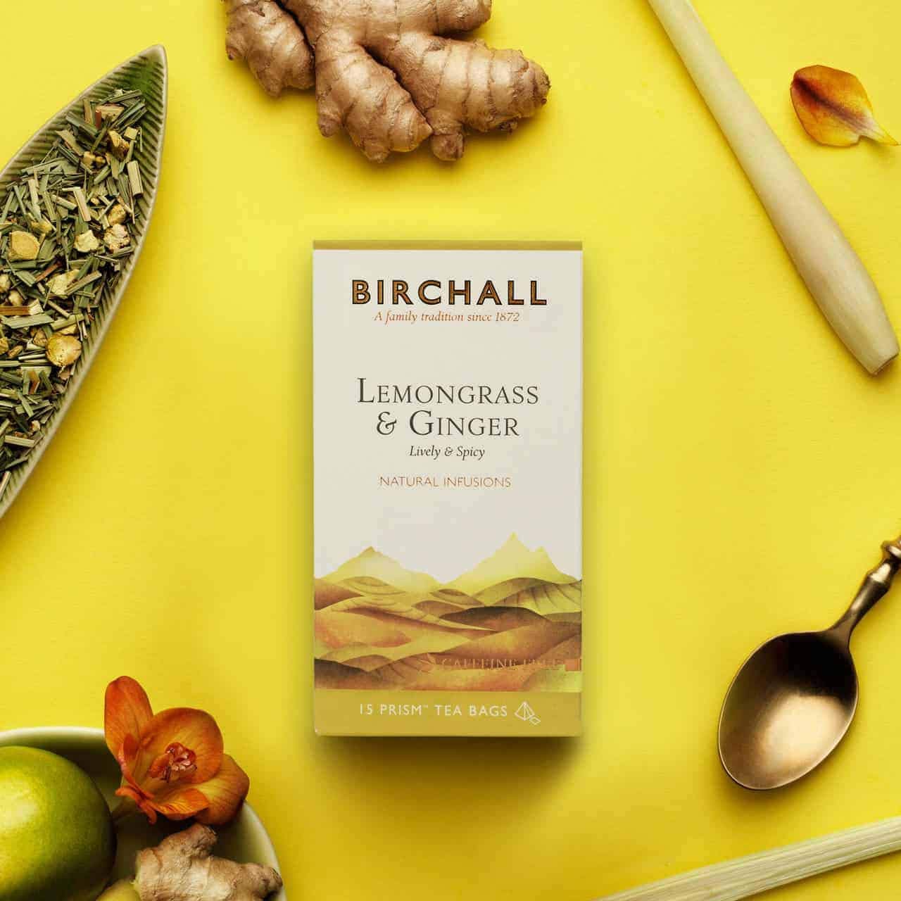Birchall Tea Pakiet różnorodności (4 smaki - mięta pieprzowa, rumianek, trawa cytrynowa i imbir, zielona herbata i herbata brzoskwiniowa) łącznie 60 torebek na herbatę z pryzmatami bez plastiku
