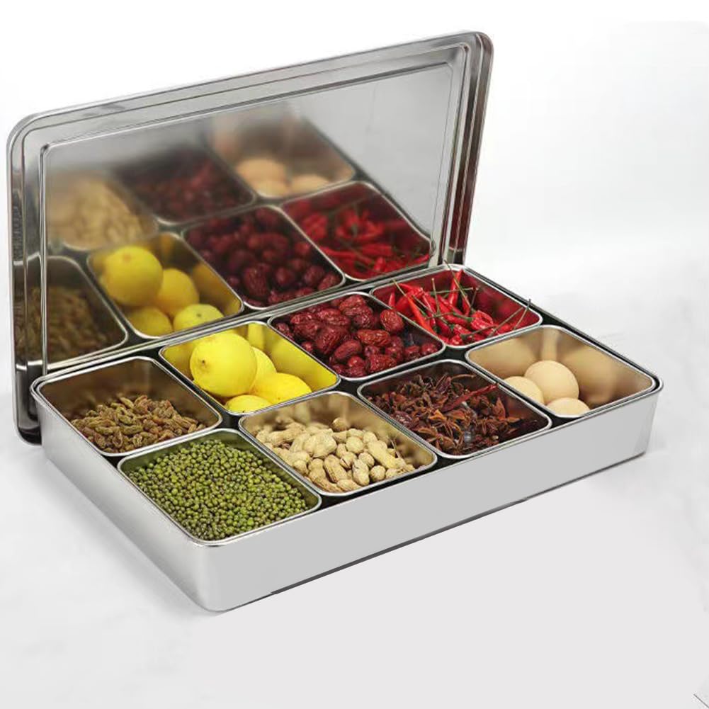 GTHTUHFD Pizza Topping Station, Stainless Steel Condiment Dispenser, Bartender Fruit Tray, Spice And Condiment Box For Hotel, Restaurant, Buffet,8 Grid