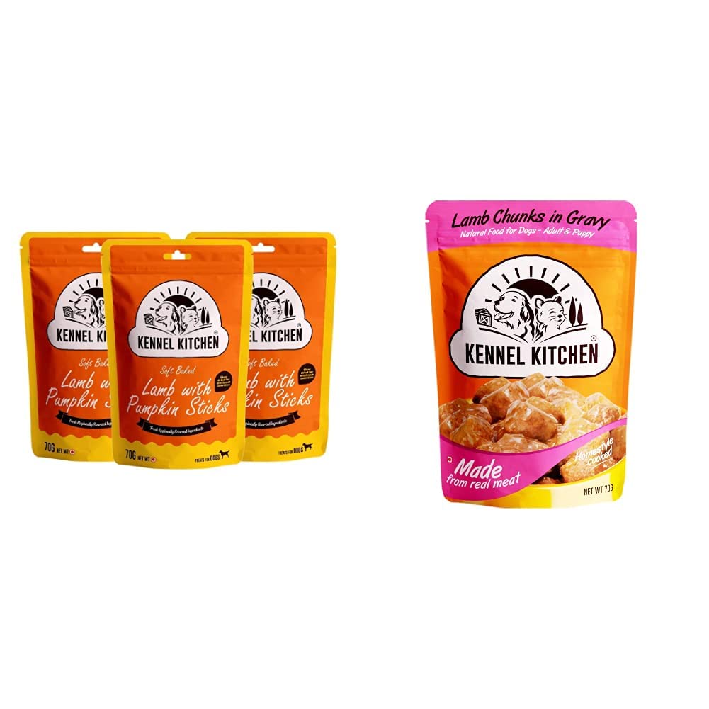 Kennel Kitchen Soft Baked Lamb with Pumpkin Sticks Treats for Dogs, 70g (Pack of 3) & Kennel Kitchen Puppy and Adult Wet Dog Food Lamb Chunks in Gravy, 70g/80g (Pack of 12) (B0B8ZCCZ97) Amazon Price History, Amazon Price Tracker