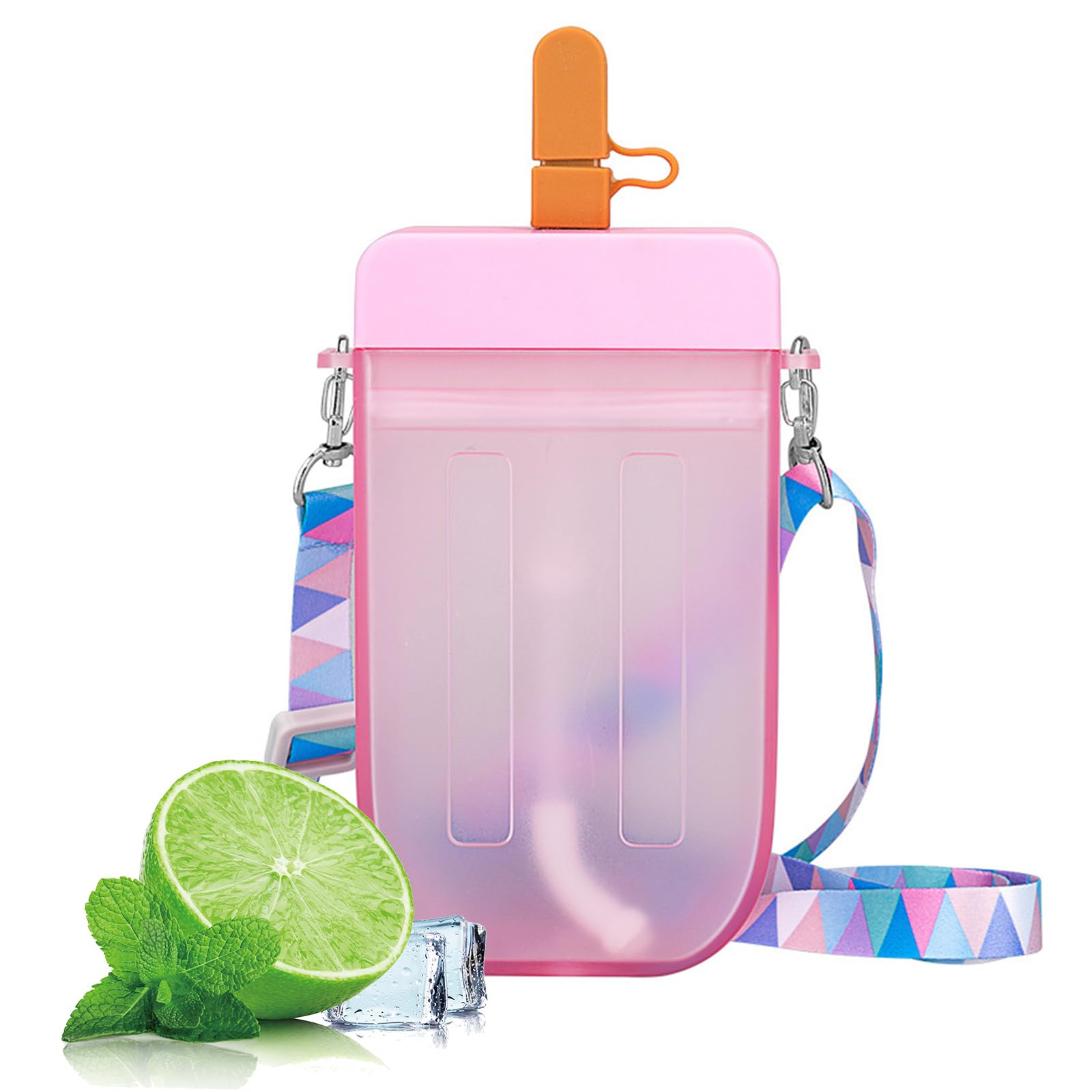 fkngcp Popsicle Water Bottle with Straw Cute Ice Cream Drink Bottle Leakproof Plastic Juice Drinking Cup 300mlcute water bottles