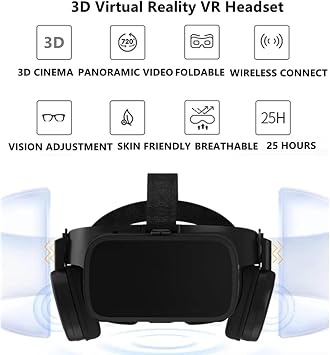 VR Headset, 3D Virtual Reality Glasses Phone VR Goggles 3D VR Viewer for iPhone 17 16 15 14 13 12 11 Pro for Samsung Galaxy S24 S23 S22 S21 S20 for Adult & Kids Play 3D Movies & Games