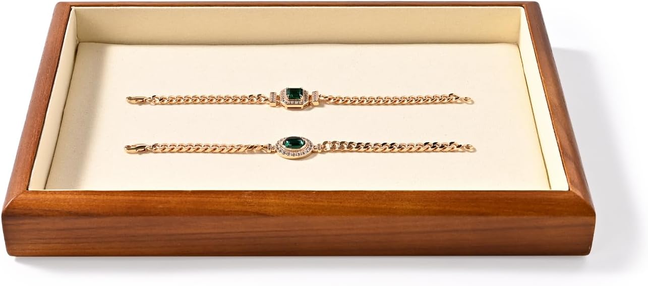 Solid Wood Flat Jewelry Tray Stackable Jewelry Drawer Organizer Showcase Display Organizer Tray(Beige) Flat Tray Beige