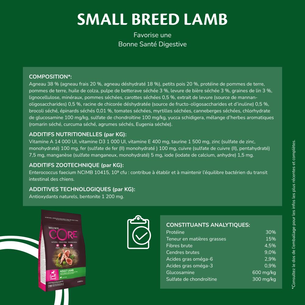 Wellness CORE Agneau 5kg, Agneau – Croquettes Chiens | Petit Chien, Sans Céréales, Naturelles, Hypoallergénique, Riche en protéines, Haute Teneur en Viande, Aide à la Digestion